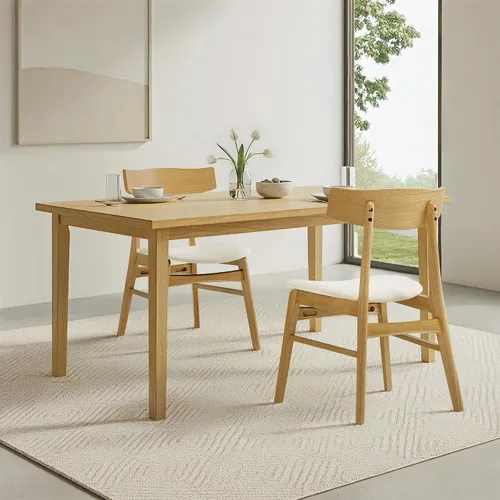 Miniatura 29 de KISLOT Rattan Dining Chairs Set of 4, Upholstered Modern Dining Room Chairs, Mid Century Oak Wood Kitchen Chairs with Rattan Backrest for Farmhouse