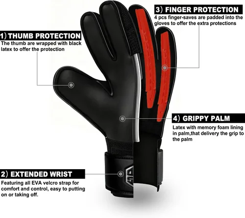 Miniatura 3 de Guantes de portero de fútbol con espinas para los dedos, guantes de portero de fútbol para niños, jóvenes y adultos, agarre fuerte antideslizante