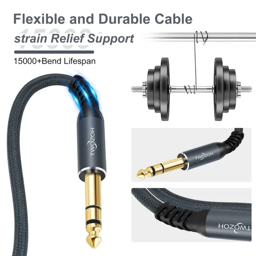 Miniatura 3 de Twozoh Cable XLR macho a 1/4 TRS de audio estéreo de 30 pies, conector trenzado de 0.250 in a XLR macho 3 pines cable de guitarra (profesional/HiFi)