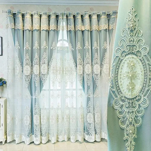 Miniatura 8 de Amidoudou 1 par de cortinas europeas de doble capa con cenefas para sala de estar, dormitorio, cortinas bordadas con flores 3D de lujo