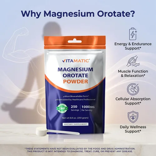 Miniatura 7 de Vitamatic Orotato de magnesio 1000 mg por porción apoya la salud muscular, las articulaciones y el corazón, 8.82 oz - 250 porciones