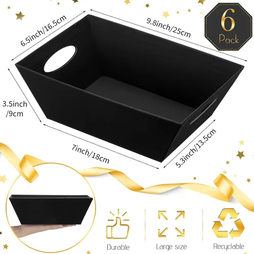 Miniatura 2 de Mimorou Paquete de 6 cestas para regalos vacías para llenar, kit de cesta de regalo vacía de papel kraft a granel con asa, 6 bolsas para envolver