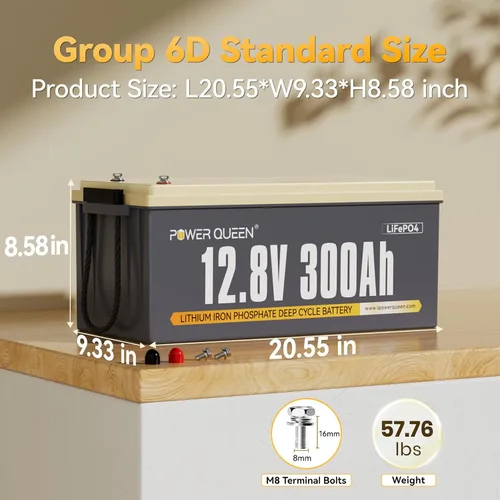 Miniatura 6 de Power Queen Batería LiFePO4 de 12 V 300 Ah, batería de litio de 3840 Wh con salida de potencia de 2560 W, hasta 15000 ciclos profundos, protecciones