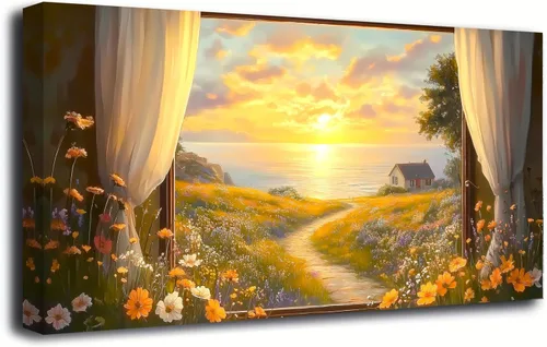 Miniatura 31 de Cuadros en Lienzo de Puesta de Sol en la Playa Arte de Pared para Sala de Estar Dormitorio Decoración de Pared, Impresiones de Arte de Pared