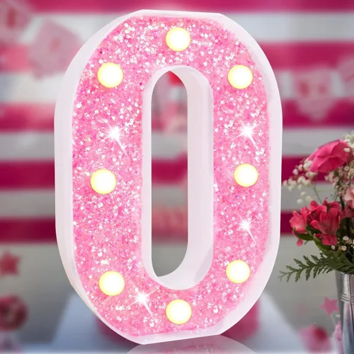Miniatura 29 de Letras rosas iluminadas, letras del alfabeto con purpurina, letras LED de marquesina, que funcionan con pilas, para iluminar por la noche