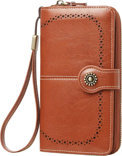 Miniatura 23 de TFKGS Billetera para mujer con bloqueo RFID de cuero, gran capacidad, porta tarjetas, cartera tipo embrague para teléfono, bolso largo de viaje