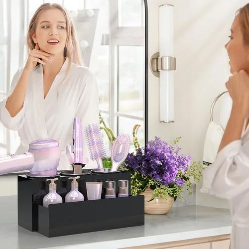 Miniatura 5 de Organizador de Herramientas para el Cabello, Organizador de Herramientas de Peinado de Cabello Caliente de Acrílico con 3 Compartimentos, Soporte