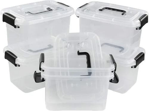 Miniatura 6 de Contenedor de almacenamiento transparente de 5 cuartos de galón, contenedor de caja con pestillo con mango negro, 6 paquetes