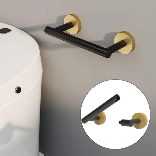 Miniatura 2 de RARXTR Soporte de papel higiénico negro y dorado SUS304 de acero inoxidable con doble poste pivotante, soporte de papel higiénico montado