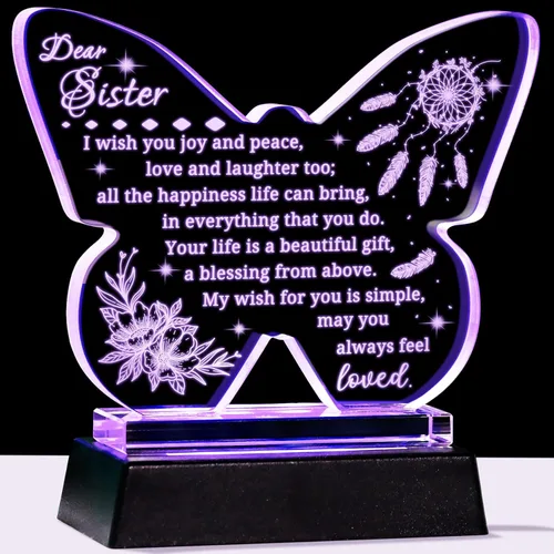 Miniatura 9 de YWHL Regalo para mi Hija de Papá Mamá, Mejores Regalos de Cumpleaños para Hija Adulta, Recuerdo de Vidrio en Forma de Mariposa con Base de Luz