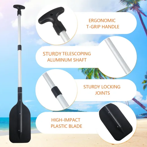 Miniatura 6 de Remo plegable telescópico para lancha antideslizante de plástico de aluminio, paquete de 2 flotadores de tubos pequeños, remos y accesorios de barco