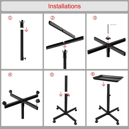 Miniatura 5 de Bandeja de salón, carrito de bandeja rodante de salón con pies de metal, bandeja de color para salón, bandeja de tatuaje con ruedas, bandeja de Negro