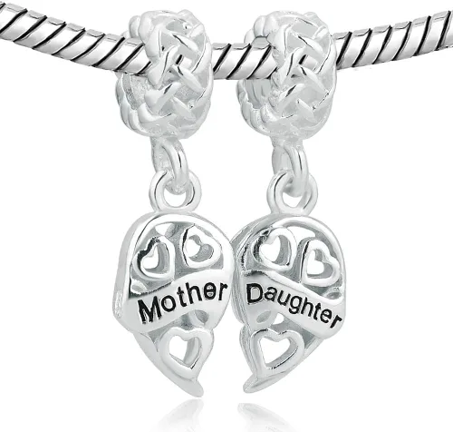 Miniatura 2 de LovelyJewelry Dijes de plata esterlina para madre e hija con forma de corazón para pulseras
