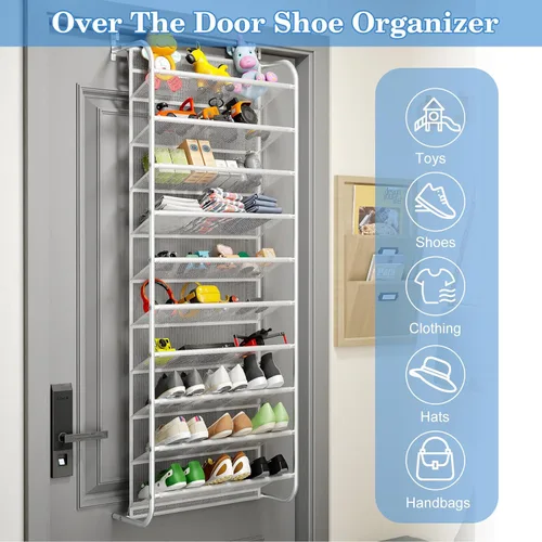 Miniatura 5 de AQQHSAIN Organizador de zapatos de pared de 10 niveles sobre la puerta, zapatero de pared, zapatero de puerta, zapatero para armario, despensa