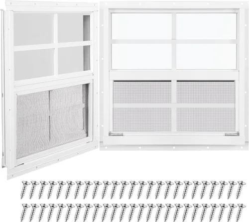 Miniatura 11 de Tandefio Paquete de 2 Ventanas de Cobertizo Empotradas de 16 x 16 pulgadas de color negro con vidrio templado y malla para el hogar, ventanas