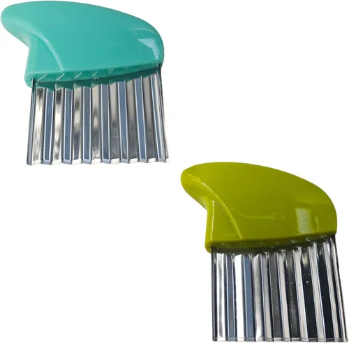 2 piezas de cortador de arrugas, cuchillo ondulado de acero inoxidable para papas y zanahorias, herramienta de cocina (verde + azul)