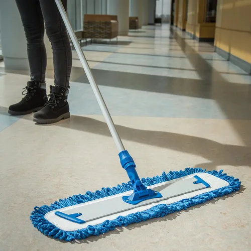 Miniatura 5 de FLO-PAC - Almohadilla para trapeador seco, flecos en bucle con centro de microfibra para limpieza de suelos y paredes, 18 pulgadas, azul