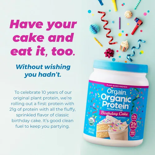 Miniatura 7 de Orgain - Proteína vegana orgánica en polvo, pastel de cumpleaños - 21g de proteína a base de plantas, 7g de fibra prebiótica, bajo en carbohidratos