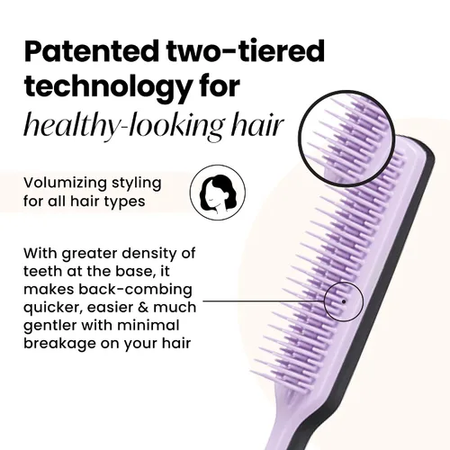 Miniatura 2 de Tangle Teezer El peine voluminizador definitivo, peine con dientes de dos niveles para volumen y textura, y todo tipo de cabello, lila y negro