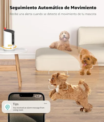 Miniatura 6 de TKENPRO Cámara para mascotas 2K con dispensador de golosinas, cámara para perros con vista de 360° y aplicación para teléfono, WiFi 5G y 2.4G, Blanco