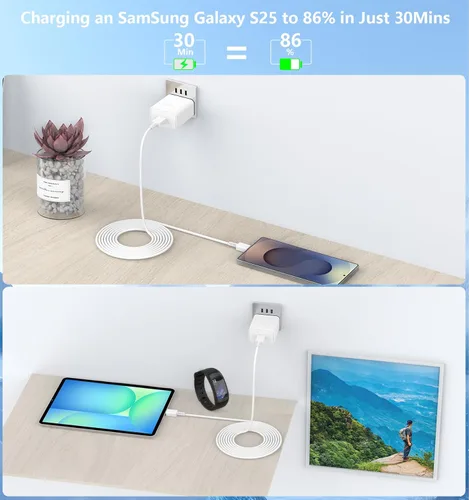 Miniatura 9 de 45W Super Fast Charger USB C, Redpark 2Pack USB C Charger Block Dynamic Power Adapter Type C Wall Charging with 6FT Type C Cable for Samsung Galaxy