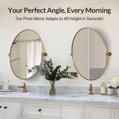 Miniatura 2 de MOON MIRROR Espejo de pivote ovalado dorado, espejo de tocador de baño de latón cepillado, espejo inclinable ovalado con marco fino de acero