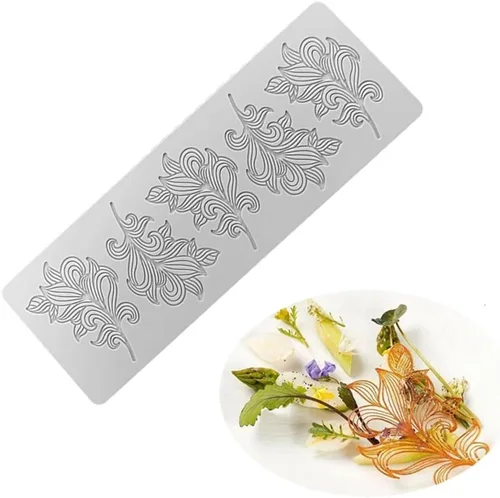 Miniatura 16 de TUKE Molde de silicona 3D para ramas de tuile de fondant para hornear, arcilla polimérica, manualidades de azúcar - Diseño de encaje de caramelo