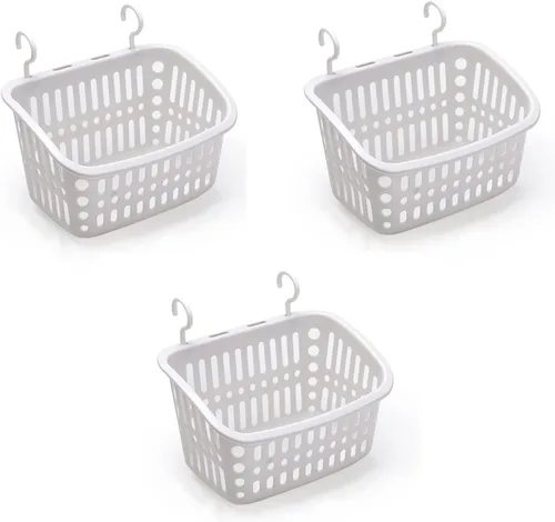 3 piezas de cestas colgantes de plástico para ducha, organizador de cestas colgantes con ganchos, cesta de almacenamiento colgante pequeña