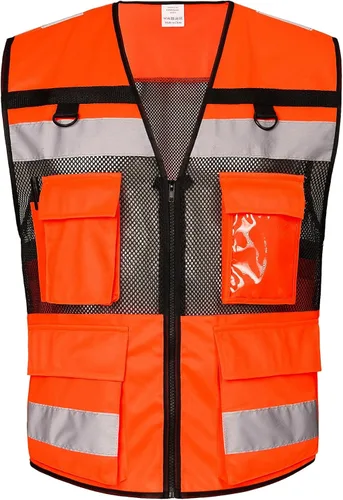 Chaleco de seguridad reflectante de alta visibilidad, clase 2, 10 bolsillos, transpirable y forro de malla, ropa de trabajo (M-2XL, amarillo negro)
