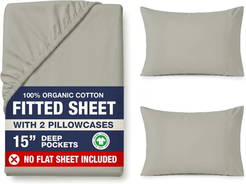 Miniatura 44 de LANE LINEN Sábanas ajustadas tamaño king, 100% algodón orgánico, juego de 3 piezas (1 sábana ajustada, 2 fundas de almohada), tejido percal, ultra