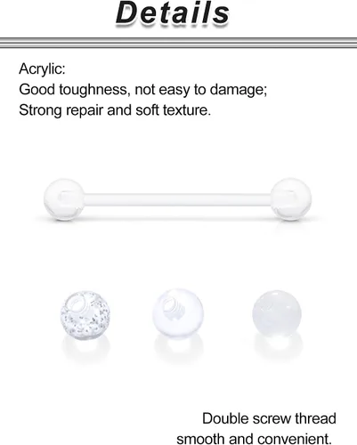 Miniatura 4 de 6mm-38mm 14G 16G Anillos de pezón transparentes de plástico para lengua, aretes industriales para cirugía, embarazo, ombligo, anillo de bioflex