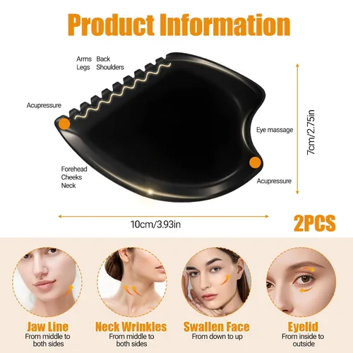 Miniatura 2 de Gua Sha Herramienta de masaje facial – Masajeador facial y corporal de jade negro para el bienestar, relajación, masaje de cuello, hombros, espalda
