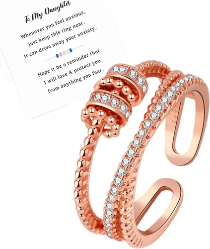 Miniatura 10 de Askljeby Anillo de ansiedad para hija, anillo de oro de 18 quilates para hija de mamá a mi hija, circonita cúbica, ajustable, para el pulgar, alivio