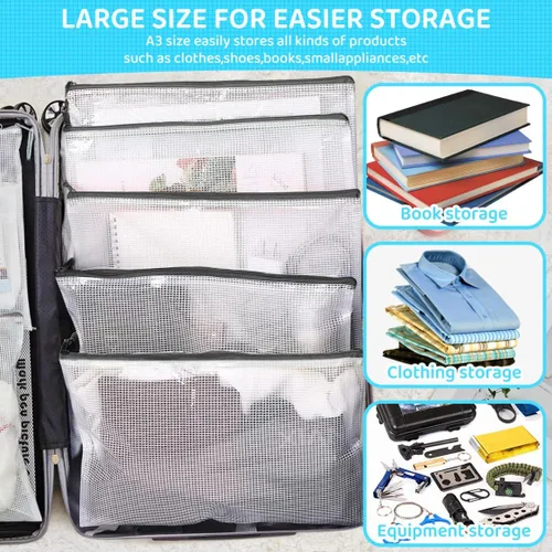 Miniatura 5 de YOPCDJ 24 bolsas de malla con cremallera, grandes bolsas A3 de 17 x 12 pulgadas, reutilizables, organizador de almacenamiento de rompecabezas, Negro