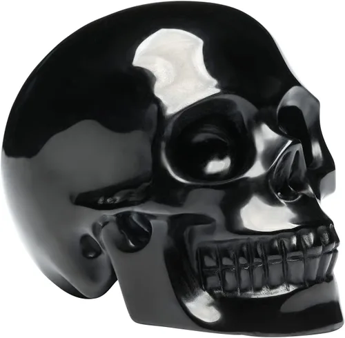 Miniatura 2 de Cabeza de calavera de cristal de obsidiana negra natural de 5 pulgadas, tallada a mano, estatua de piedra curativa de Reiki, decoración de sala