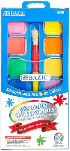 Miniatura 8 de BAZIC - Acuarela con paleta de pincel y mezcla, juego de pintura no tóxica de 12 colores, para suministros de arte divertidos para pasatiempos