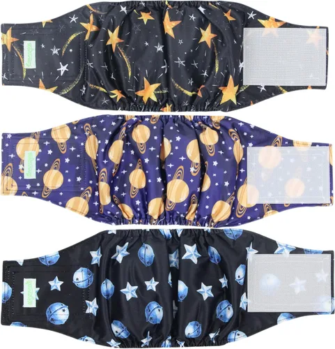 Miniatura 13 de Pañales para perro macho Wegreeco, lavables (paquete de 2), envoltorio para vientre lavable para perro macho, multicolor/fantasía (JEANS)