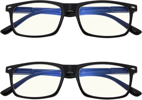 Eyekepper - Paquete de 2 lentes anti luz azul para hombres, lentes bloqueadores de luz azul para computadora, anti fatiga visual, color negro