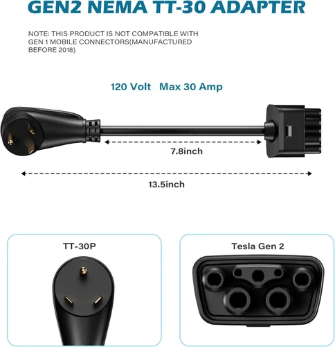 Miniatura 2 de HiFind NEMA TT-30 - Enchufe adaptador para cargador móvil Tesla Gen 2 de 1 pie con mango de agarre, enchufe generador TT-30P a cable adaptador móvil
