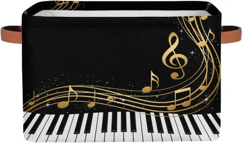 Miniatura 9 de AUUXVA Cesta de almacenamiento para piano teclado, notas musicales, caja de almacenamiento de arte, juego de 2 cestas plegables de lona duradera