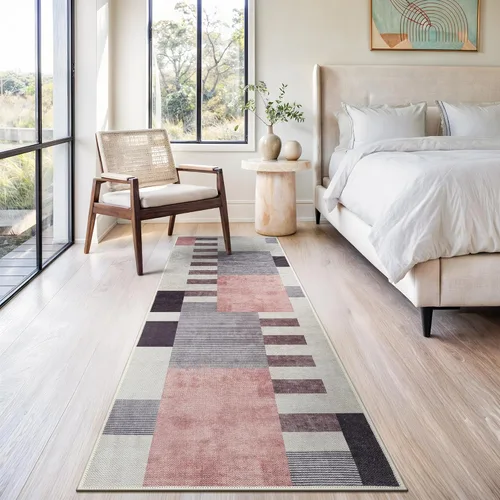 Miniatura 7 de Bloom Rugs Alfombra de pasillo lavable antideslizante de 12 pies – Beige/rosa moderno geométrico para entrada, pasillo, baño y cocina