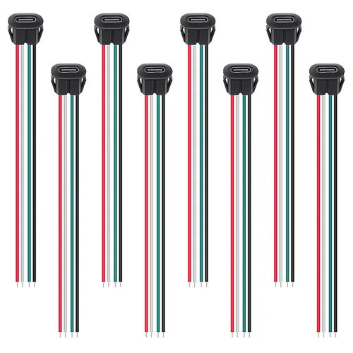 Miniatura 16 de 8pcs Bare Board Type-C Female Chassis Waterproof 2P Solder Wire Type USB C Pigtail Cable Extension Power Cable USB-C Plug to 2 Pin Bare Wire Open