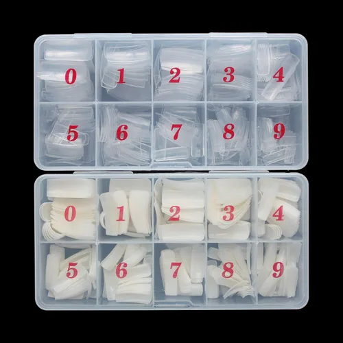 Miniatura 9 de Puntas de uñas postizas acrílicas de media cubierta, 500 puntas de uñas postizas con forma de uñas postizas, 10 tamaños con estuche para salones