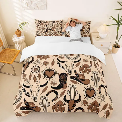 Miniatura 3 de Manfei Juego de funda de edredón de vaquero, tamaño individual, juego de ropa de cama del oeste americano de 2 piezas para niños y adolescentes