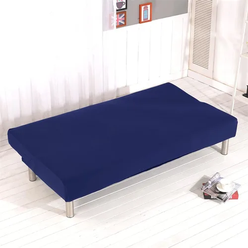 Miniatura 3 de Funda elástica para futón sin brazos, funda plegable para sofá cama con parte inferior elástica, lavable a máquina (azul oscuro)