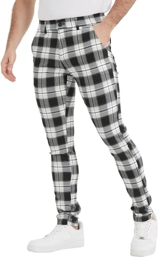 Miniatura 3 de Plaid&Plain Pantalones a cuadros para hombre, pantalones de vestir ajustados para hombre, pantalones chinos ajustados para hombre
