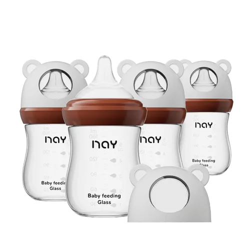 Miniatura 18 de yanyoyo Biberón de vidrio natural para bebés que amamantan, biberón anticólicos de 8 onzas con pezón de respuesta natural (M), transparente, cuello
