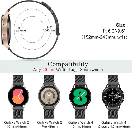 Miniatura 3 de Correas de repuesto para Samsung Galaxy Watch 5, 1.57, 1.73 y 1.77 pulgadas, de acero inoxidable para mujeres y hombres
