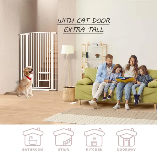 Miniatura 3 de Puerta extra alta para gatos de 55.11 pulgadas de ancho de 29.5-40.6 pulgadas de ancho para puerta de mascotas con puertas para gatos, kit de Blanco