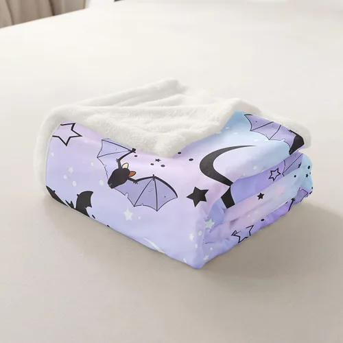 Miniatura 5 de Manfei Manta de Feliz Halloween, manta de murciélagos morados, luna y estrellas, para decoración de habitación de niños y niñas, manta de cielo